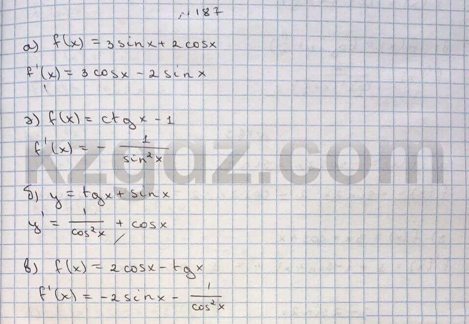 Алгебра Абылкасымова 10 класс Общетвенно-гуманитарное направление  Упражнение 187